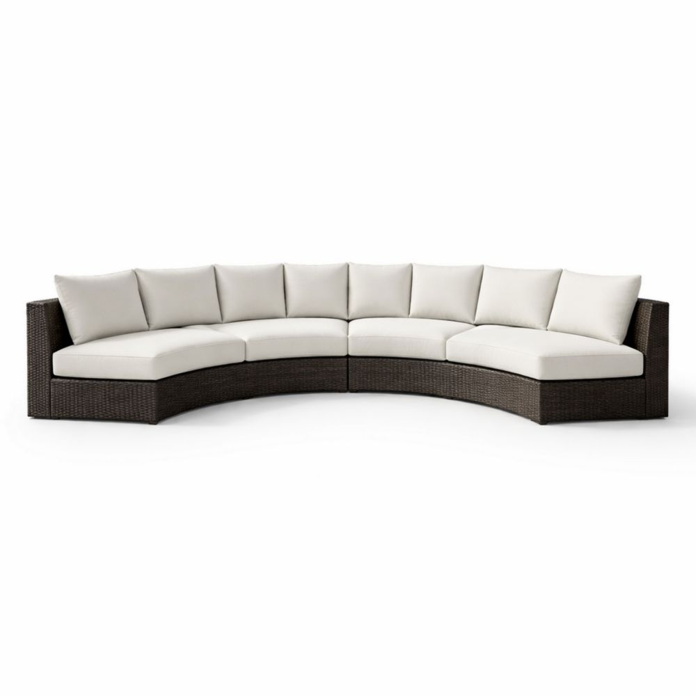 Canapé Sectionnel Courbé en Résine Tressée avec Coussins en Polyester Blanc