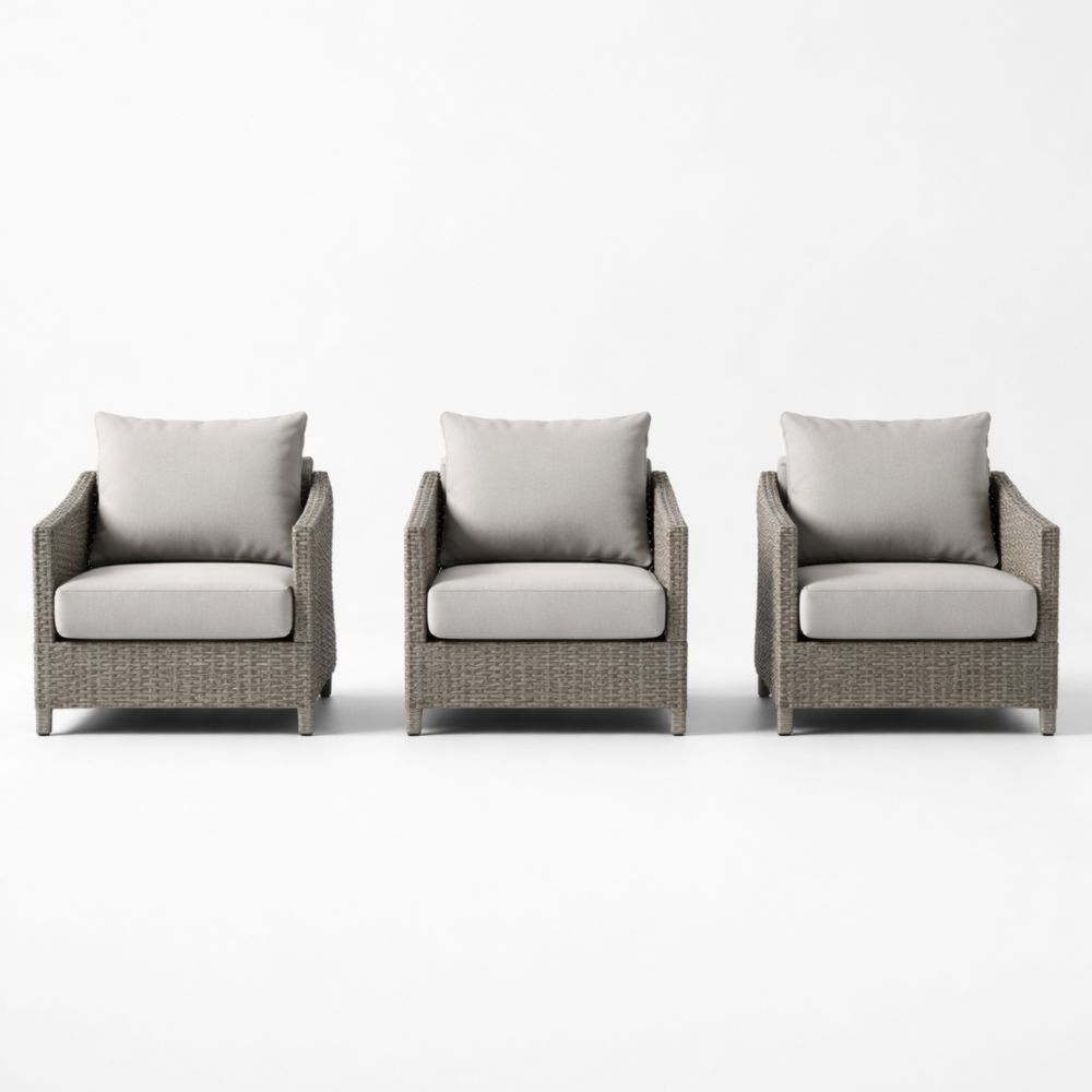 Fauteuils extérieurs en résine et coussins gris Lot de 3