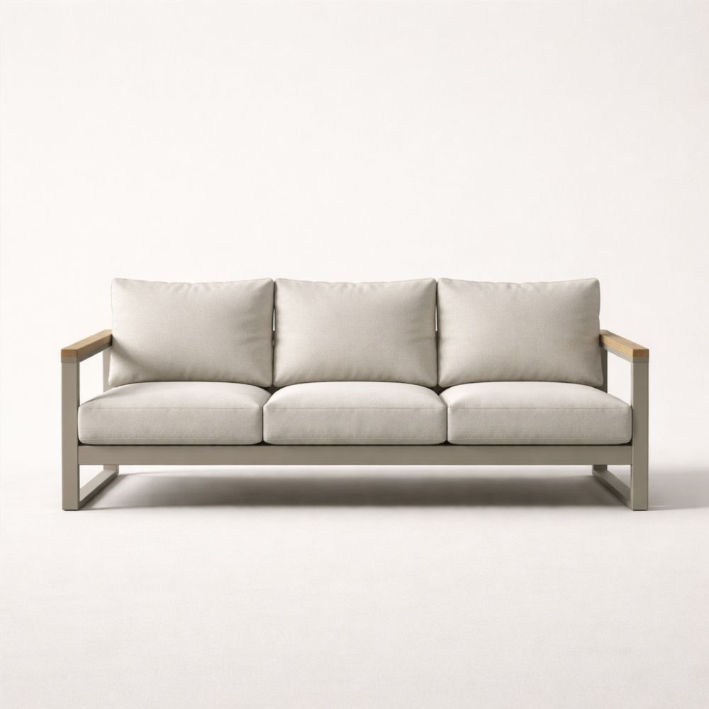 Canapé 3 Places Aluminium Beige et Bois