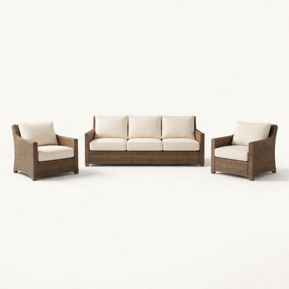 Ensemble de Salon en Résine Tressée avec Coussins Crème