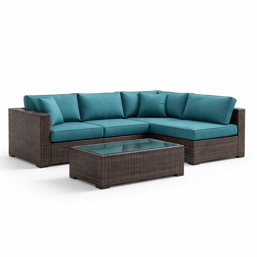 Ensemble canapé d'angle extérieur en résine tressée et verre trempé