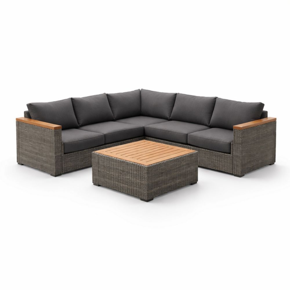 Ensemble de canapé d'angle en résine tressée avec table en bois Gris