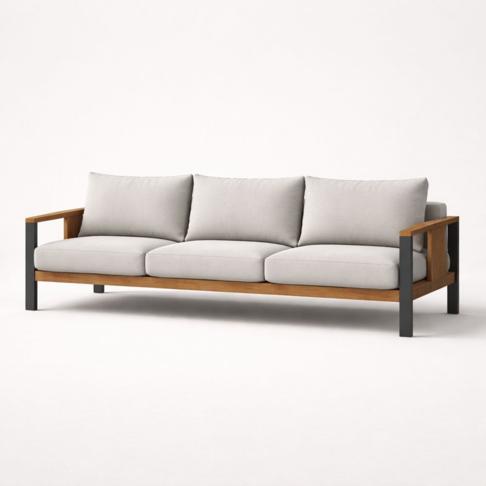 Canapé 3 places en bois et métal avec tissu beige