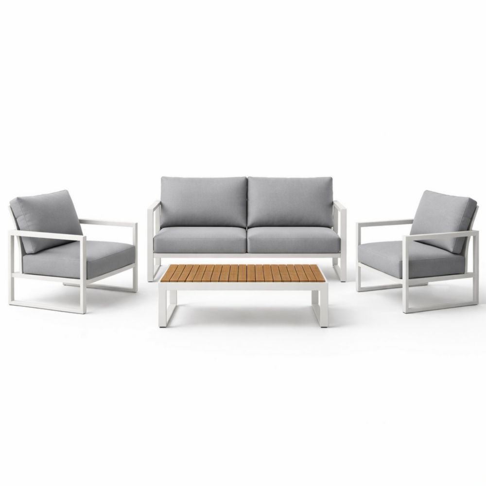 Ensemble Salon de Jardin Aluminium Tissu Gris