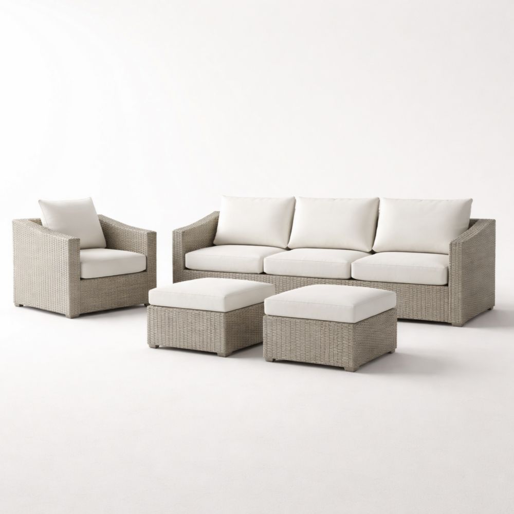 Set de Jardin en Résine Tressée Gris avec Coussins Blancs