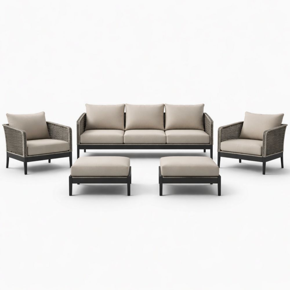 Ensemble de salon extérieur 5 pièces en résine beige