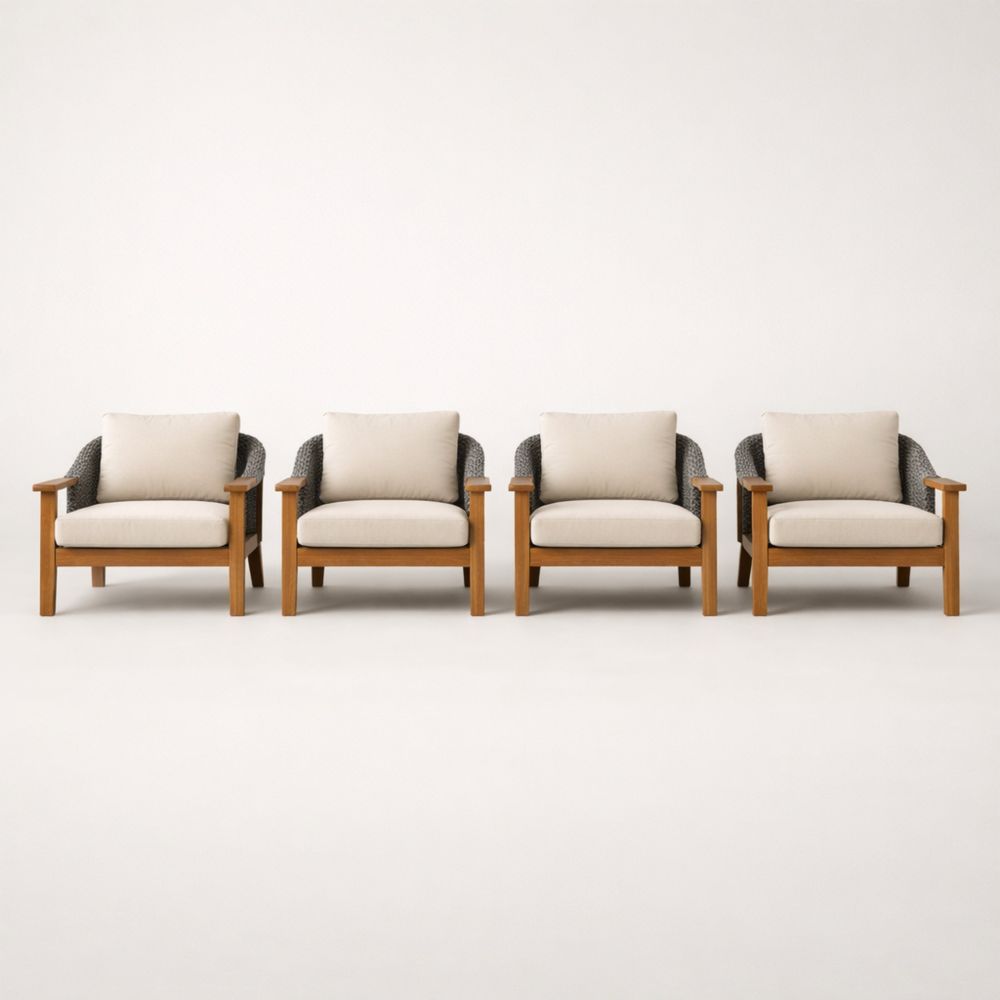 Lot de 4 fauteuils en bois avec coussins en polyester