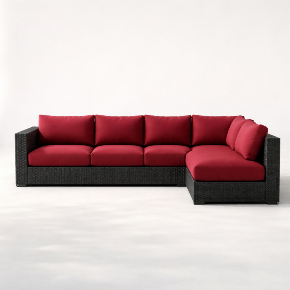 Canapé d'Angle en Rotin avec Coussins Rouge