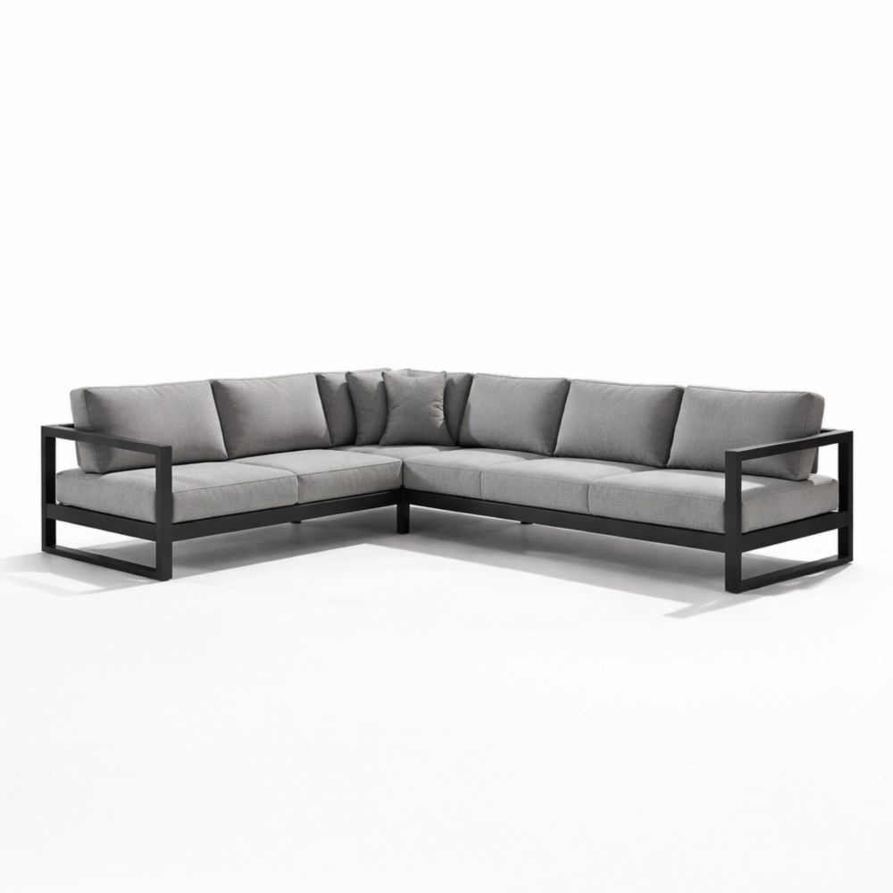 Canapé d'angle extérieur aluminium coussins tissu gris 270x270x75 cm