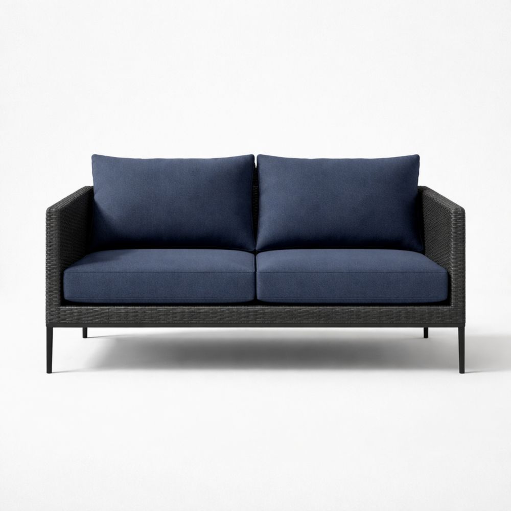 Canapé d'Extérieur en Résine Tressée et Aluminium Bleu Foncé