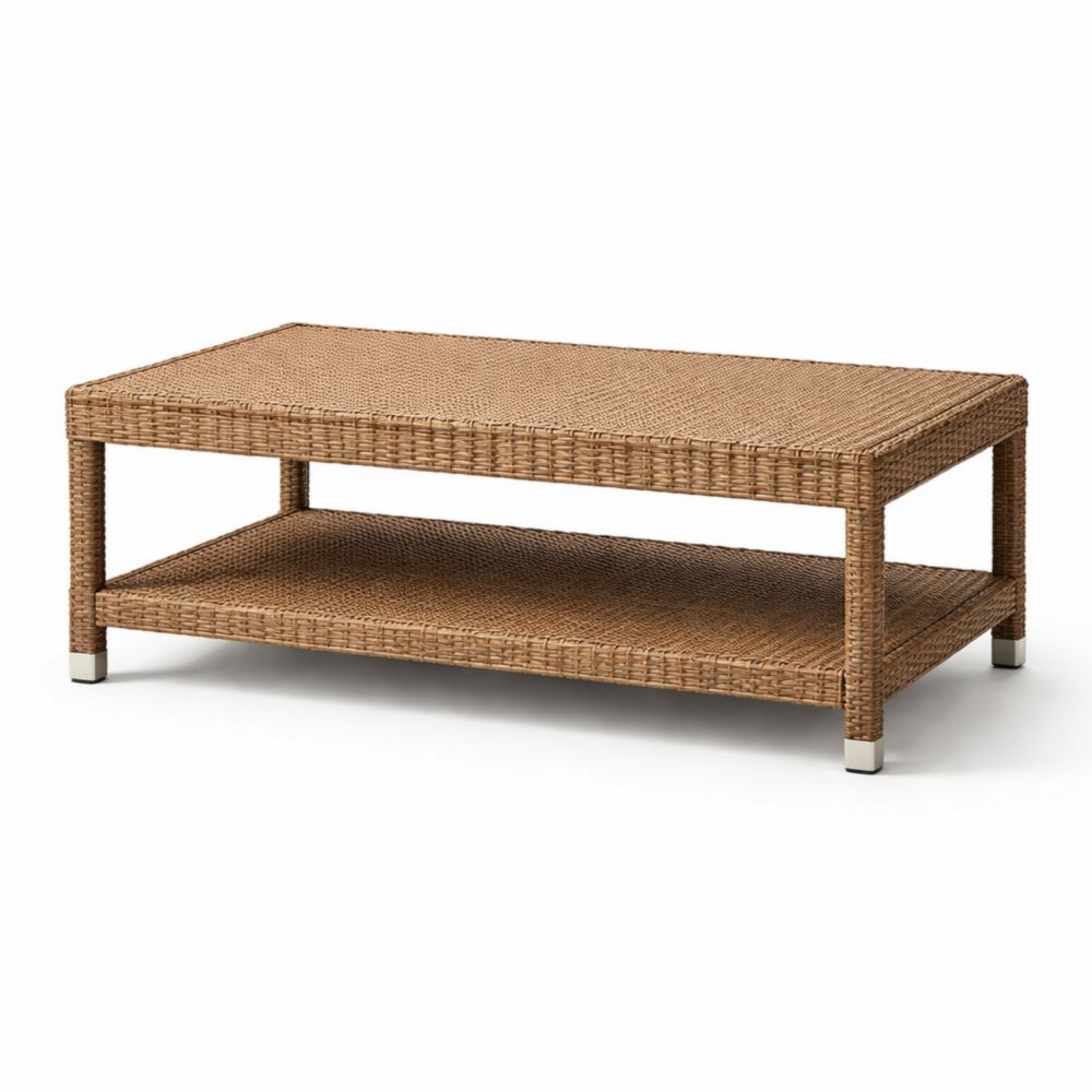 Table basse rectangulaire en résine tressée aluminium Marron