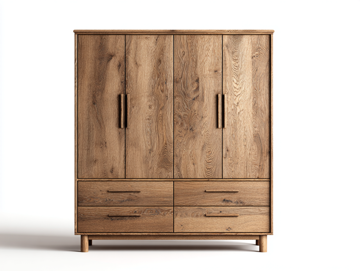 Armoire 4 portes en bois pour chambre 190x60x200 cm - bois naturel - design moderne avec tiroirs et rangement intégré-Pineupyard