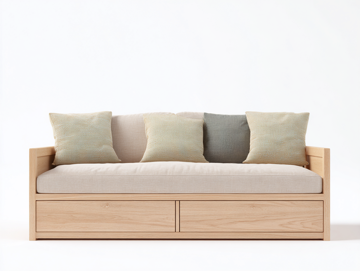 Canapé lit en bois pour chambre 200x90x78 cm - chêne clair - design moderne avec tiroirs de rangement-Pineupyard