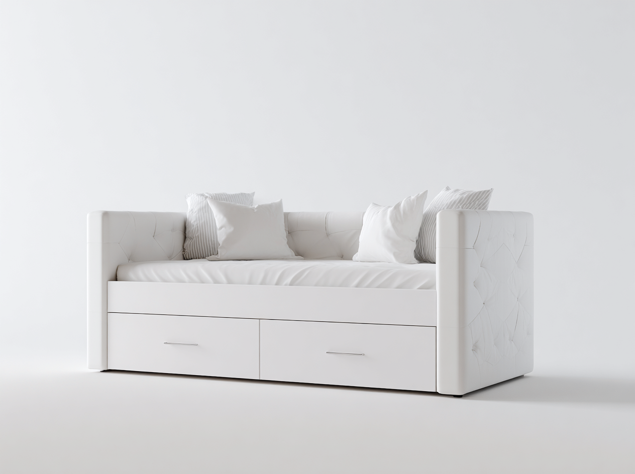 Canapé lit rembourré pour chambre 200x95x78 cm - blanc - design capitonné avec tiroirs de rangement-Pineupyard