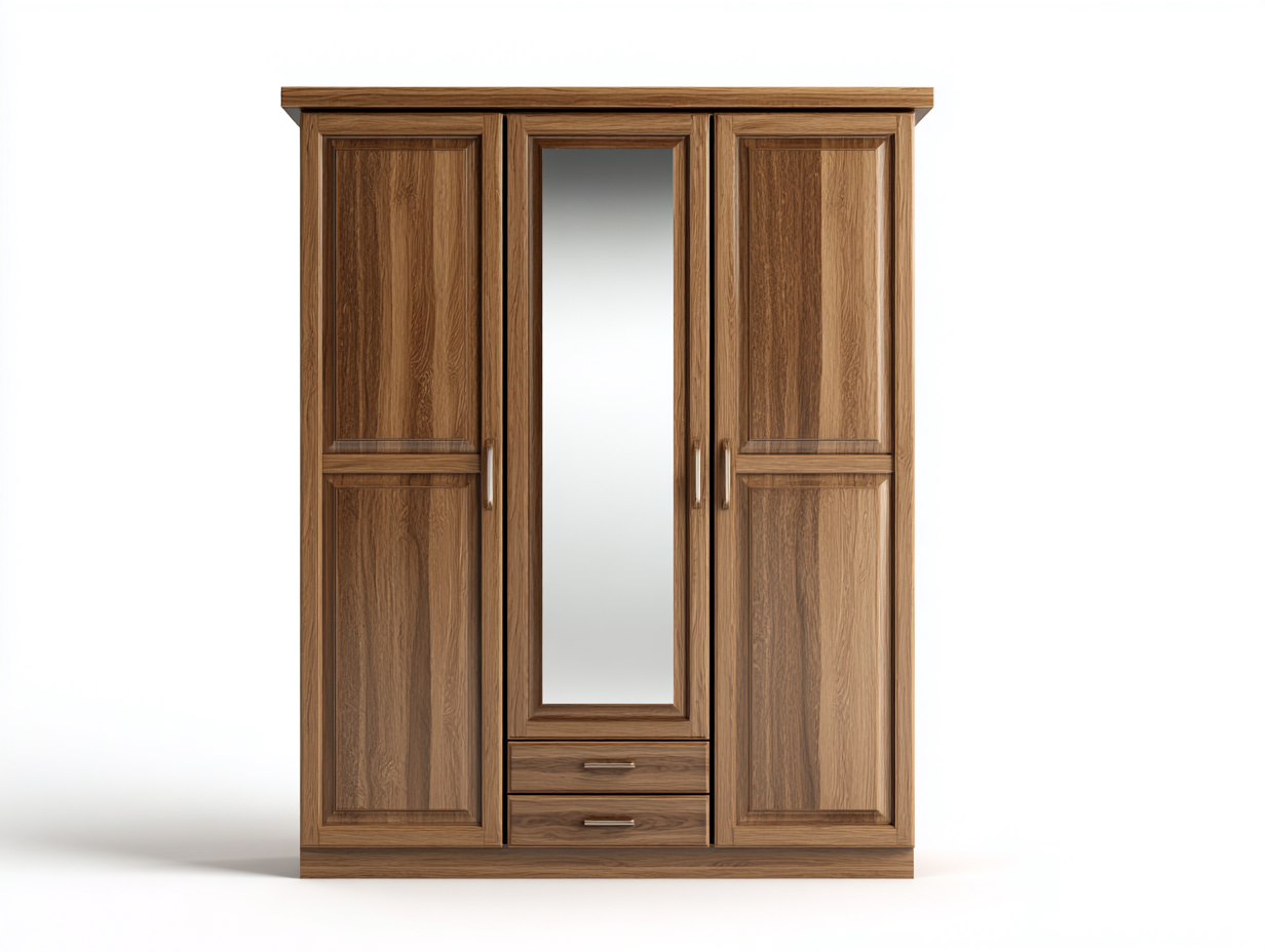 Armoire 3 portes en bois pour chambre 180x60x200 cm - marron - avec miroir et rangement intégré-Pineupyard
