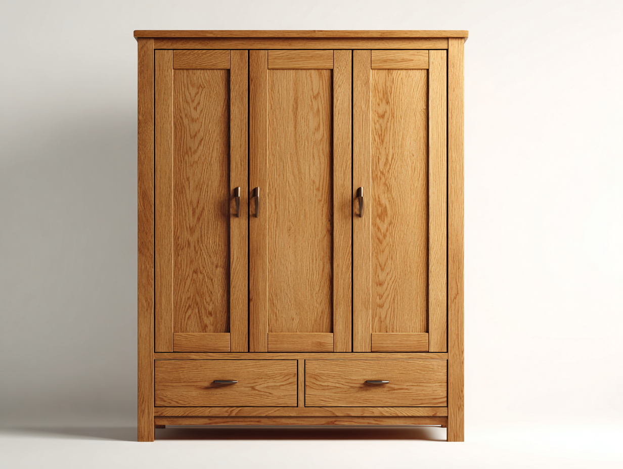 Armoire 3 portes en bois pour chambre 155x60x198 cm - bois naturel - avec tiroirs et rangement intégré-Pineupyard