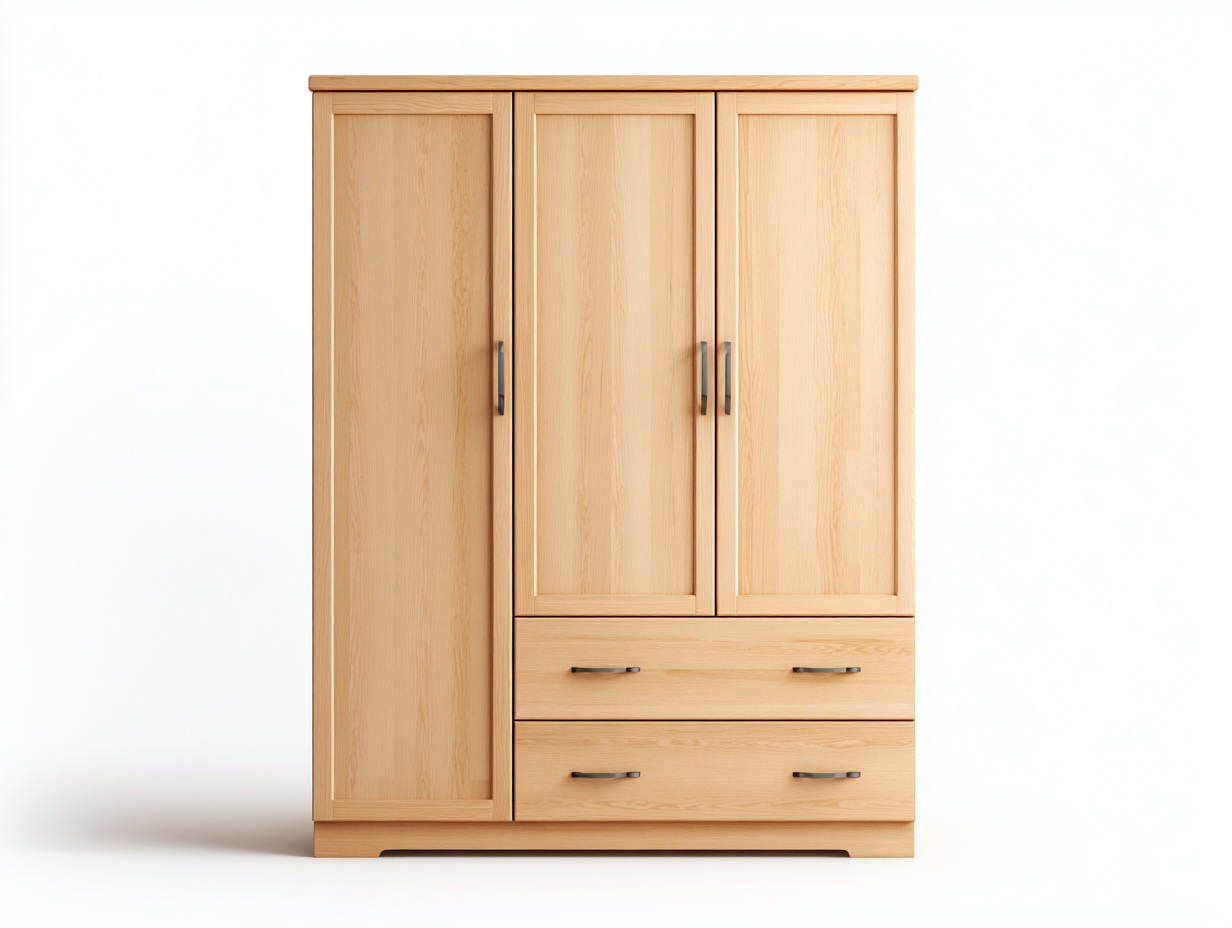 Armoire 3 portes en bois pour chambre 145x58x195 cm - bois clair - avec tiroirs et rangement intégré-Pineupyard
