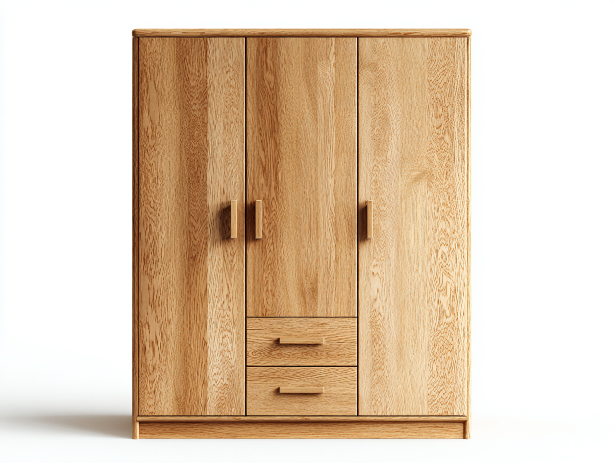 Armoire 3 portes en bois pour chambre 150x60x195 cm - bois naturel - avec tiroirs et rangement intégré-Pineupyard