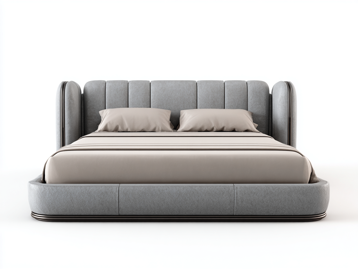 Lit double rembourré pour chambre 200x160x92 cm - tissu gris clair - design moderne-Pineupyard