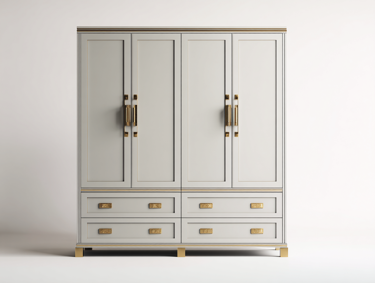 Armoire 4 portes en bois pour chambre 200x60x210 cm - gris clair - design élégant avec tiroirs et rangement intégré-Pineupyard