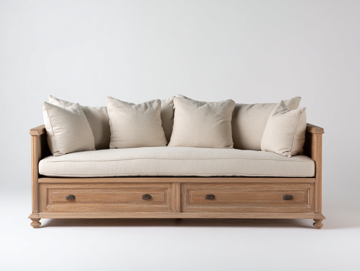 Canapé lit en bois pour chambre 198x92x78 cm - chêne naturel - design classique avec tiroirs de rangement-Pineupyard