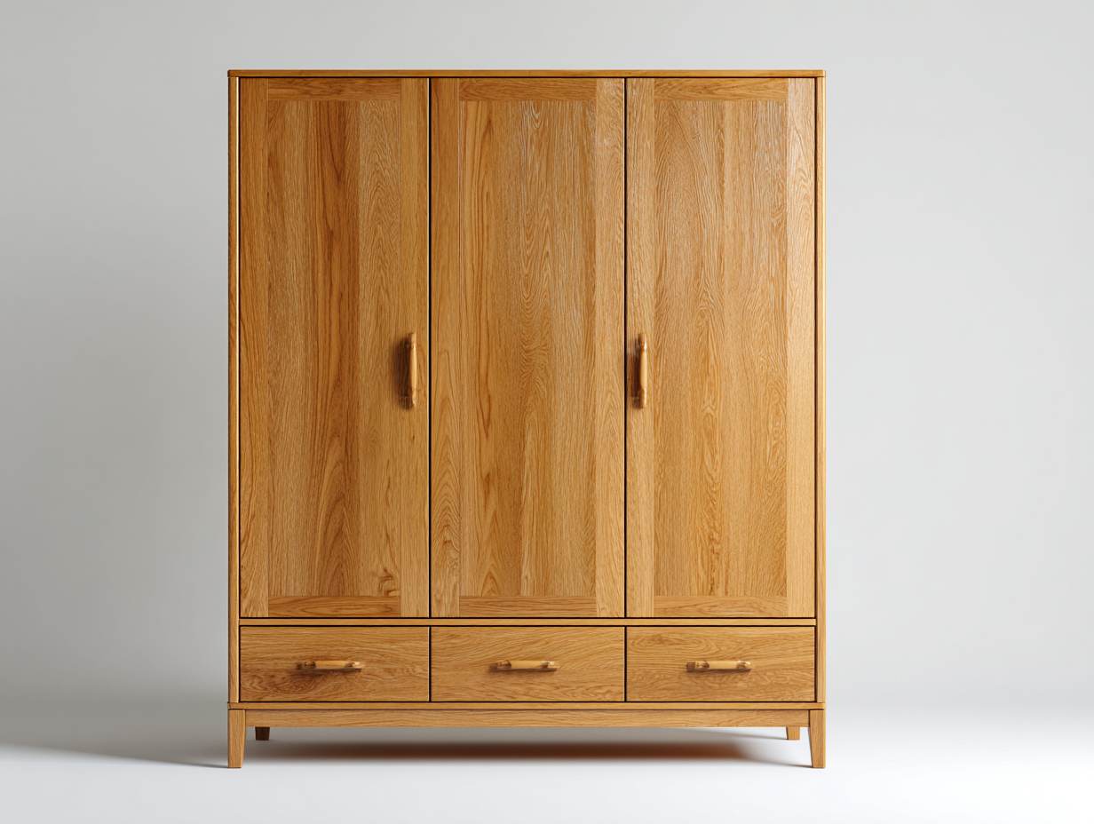 Armoire 3 portes en bois pour chambre 160x60x200 cm - bois naturel - avec tiroirs et rangement intégré-Pineupyard