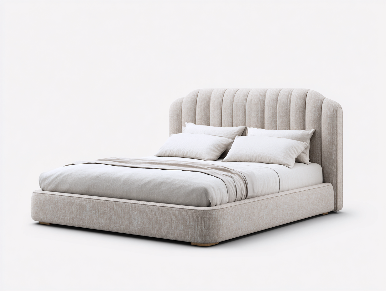 Lit double rembourré pour chambre 200x160x95 cm - tissu beige clair - design élégant-Pineupyard