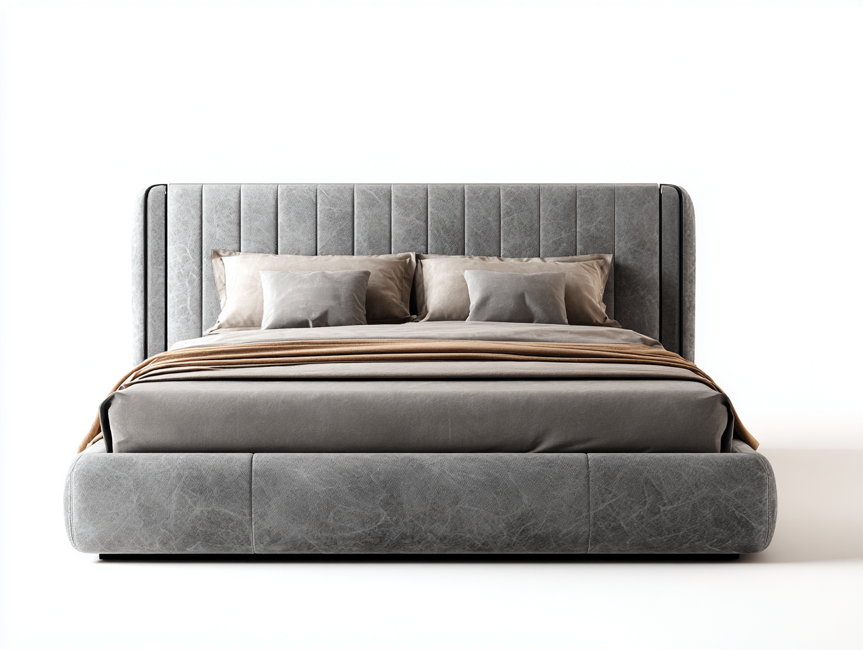 Lit double rembourré pour chambre 200x160x95 cm - tissu gris - design contemporain-Pineupyard