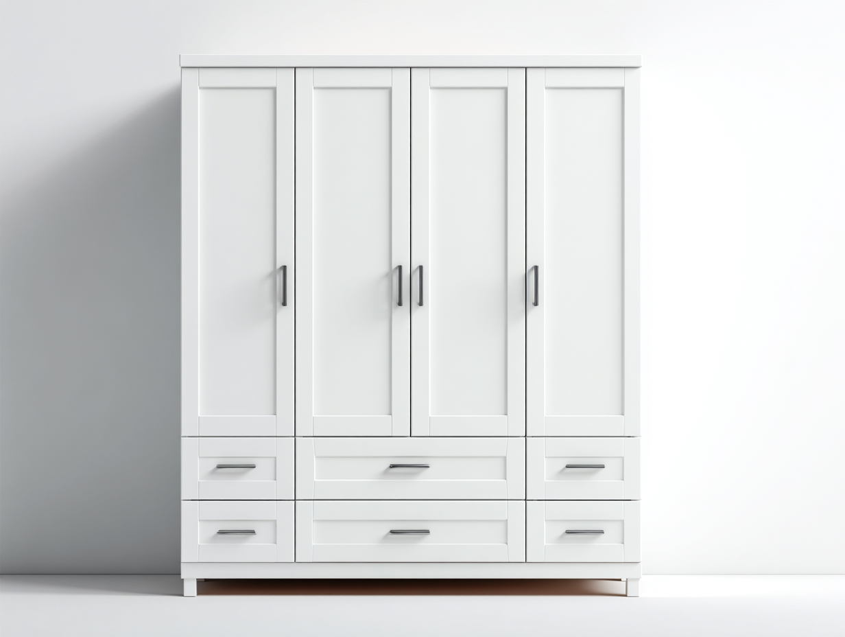 Armoire 4 portes en bois pour chambre 200x60x210 cm - blanc - design moderne avec rangement intégré-Pineupyard