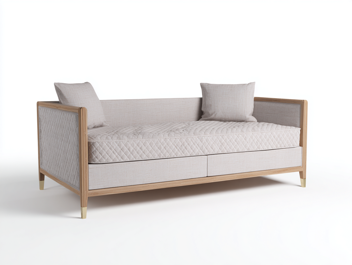 Canapé lit en bois et tissu pour chambre 200x90x75 cm - beige et chêne clair - design moderne-Pineupyard