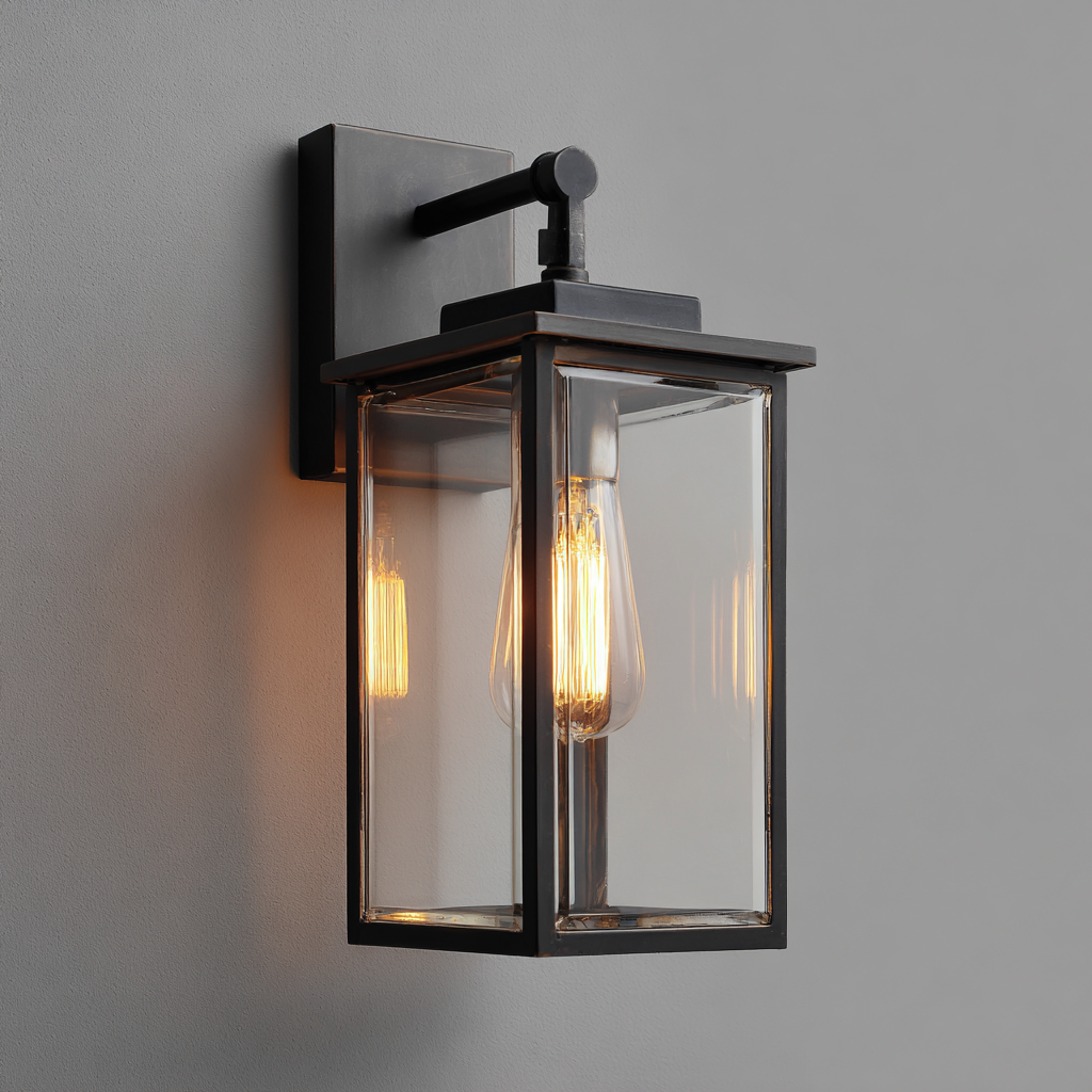 Applique Metallo-Vetro 18x12x28 cm nero-trasparente - Design moderno-Luxegonest