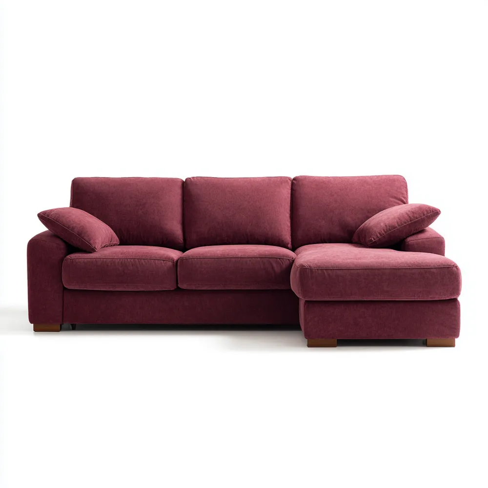 Canapé d'angle en velours 250x90x85 cm - Rouge Bordeaux - Design moderne