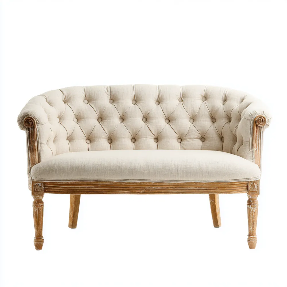 Canapé 2 places en tissu 120x75x85 cm – Beige – Style classique