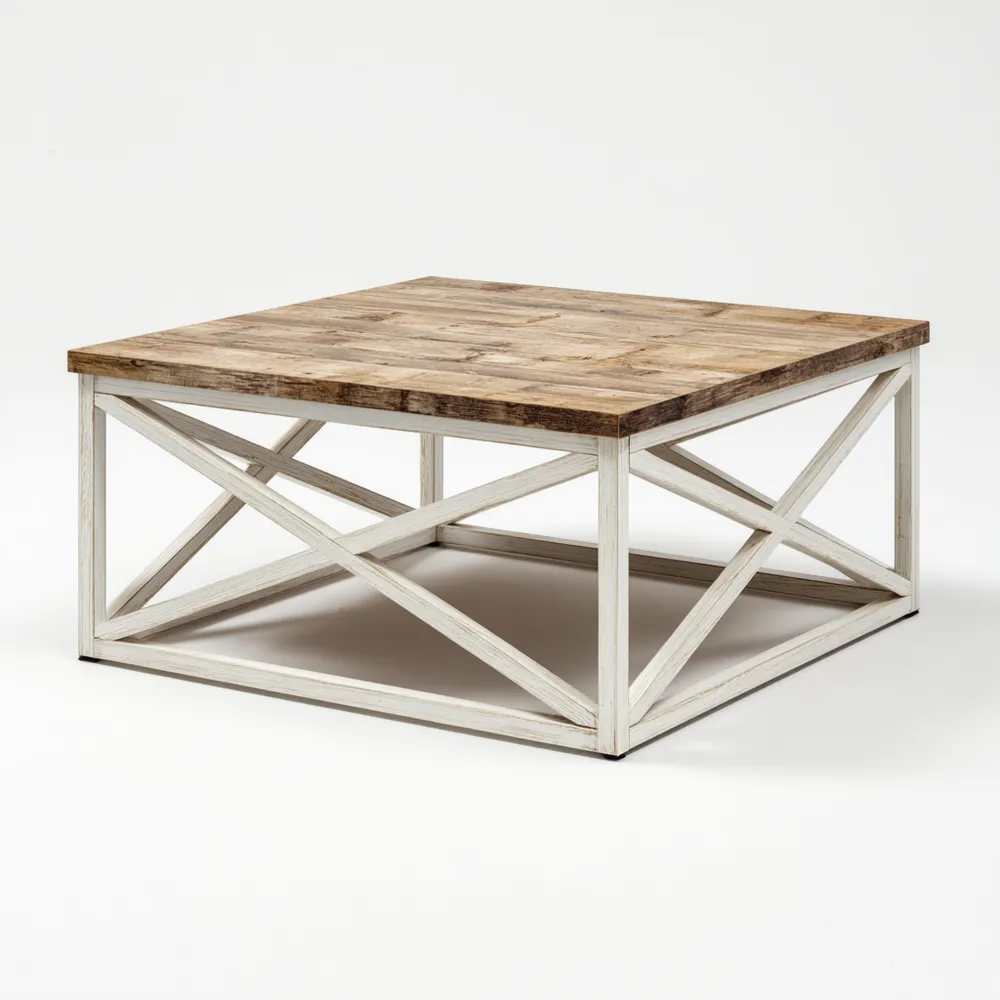 Table basse en bois massif 80x80x40 cm – Design rustique