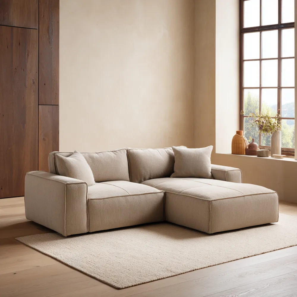 Canapé d'angle en tissu 250x150x85 cm - Beige - Design moderne