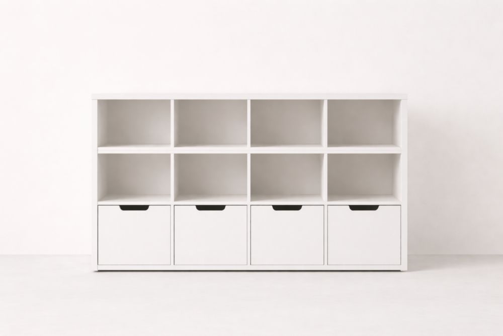 Étagère en bois blanc avec 4 tiroirs