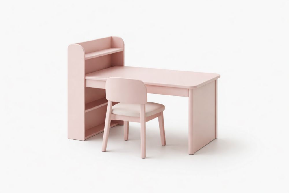 Bureau et Chaise pour Enfants en Bois Rose