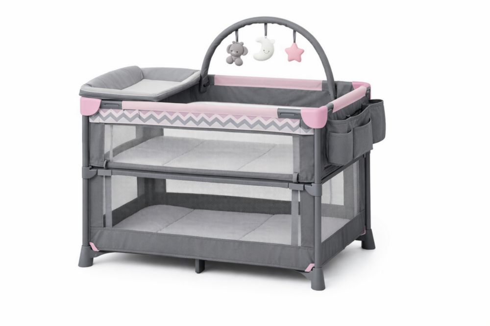 Parc Bébé Pliable avec Accessoires Gris/Rose