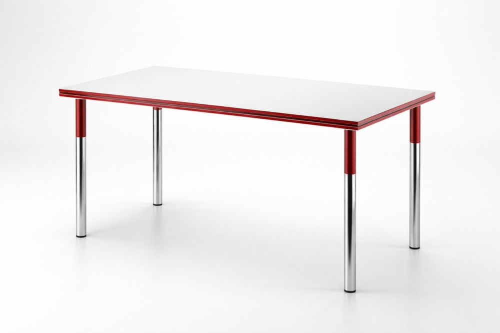 Table Rectangulaire en Stratifié Blanc avec Pieds en Métal Chromé 180x90x75 cm
