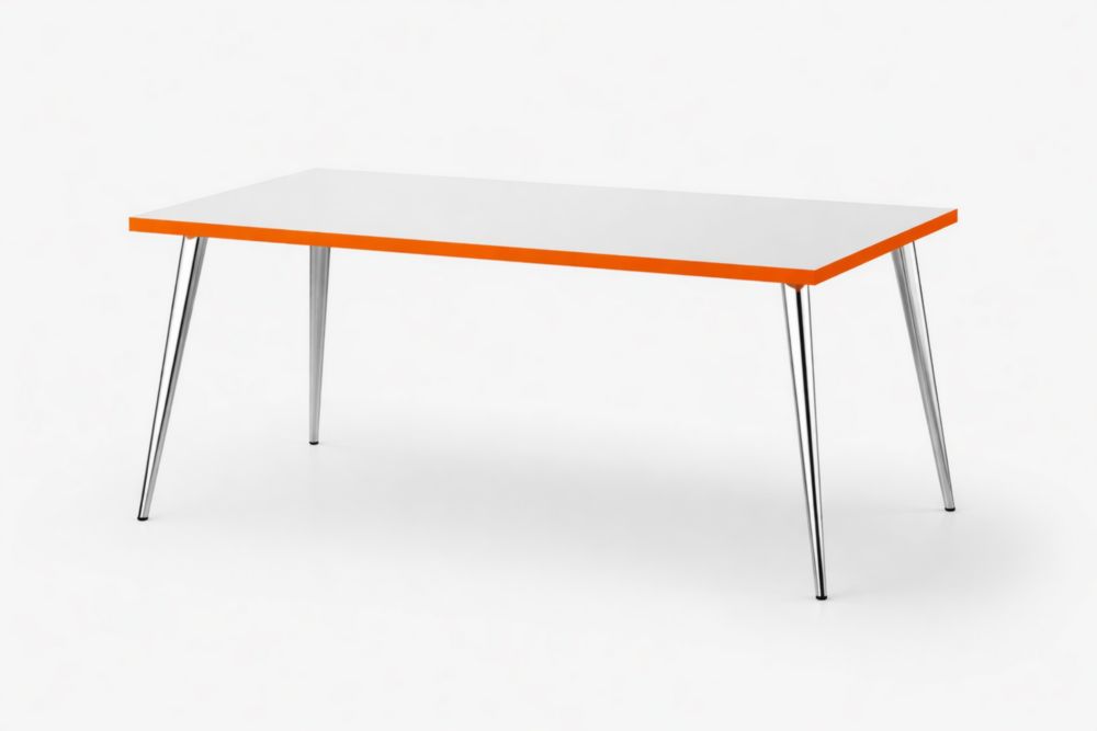 Table MDF blanc bord orange pieds en métal 160x80x75 cm