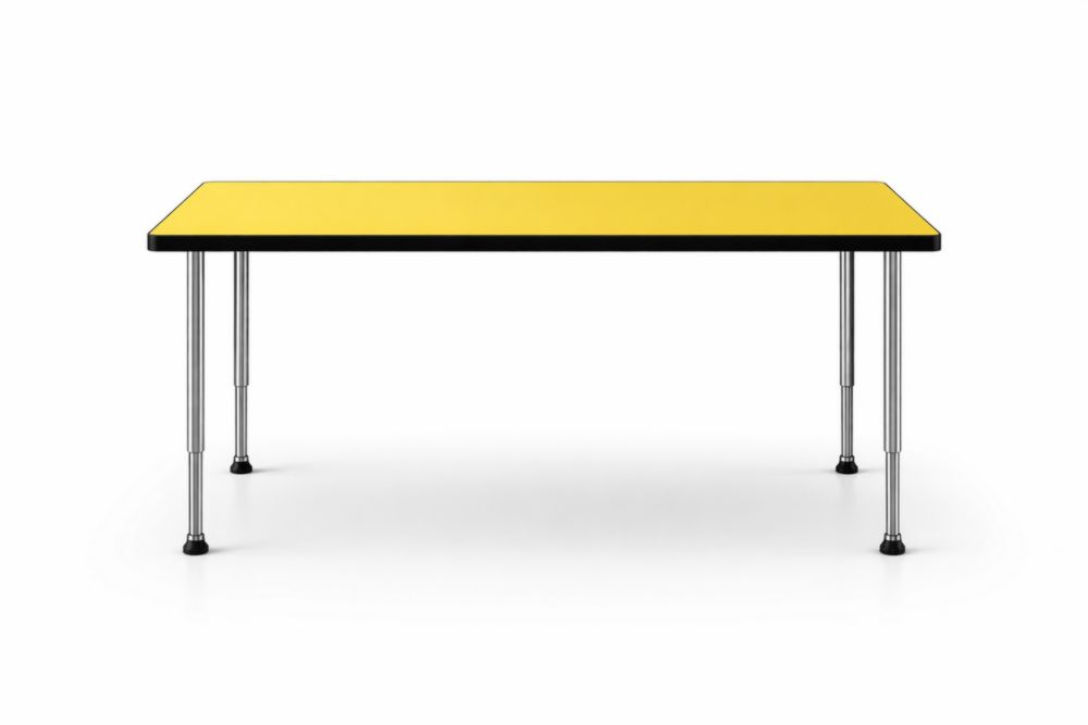 Table rectangulaire en stratifié, pieds en acier réglables, 200 x 100 x 75 cm, jaune