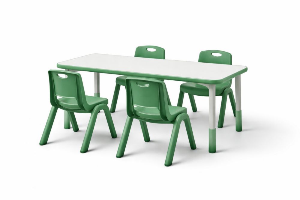 Ensemble Table Rectangulaire et Chaises pour Enfants en Polypropylène Vert et Blanc