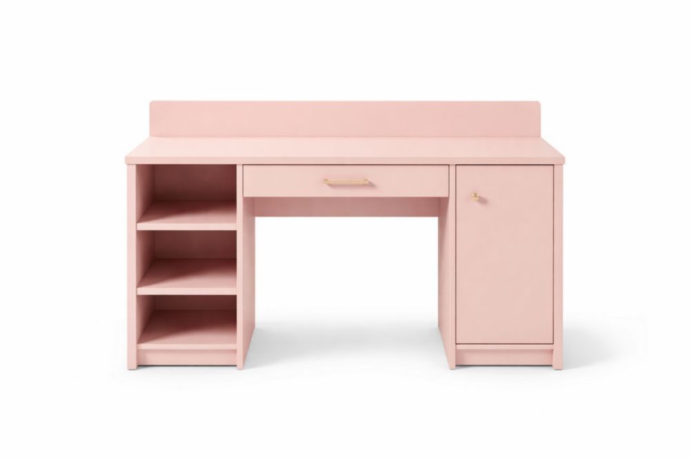 Bureau en MDF rose avec étagères et tiroir