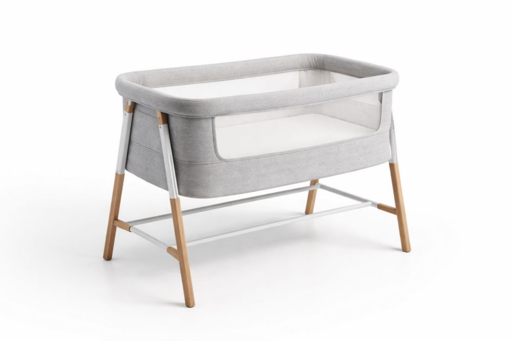 Berceau Bébé en Métal et Tissu Gris