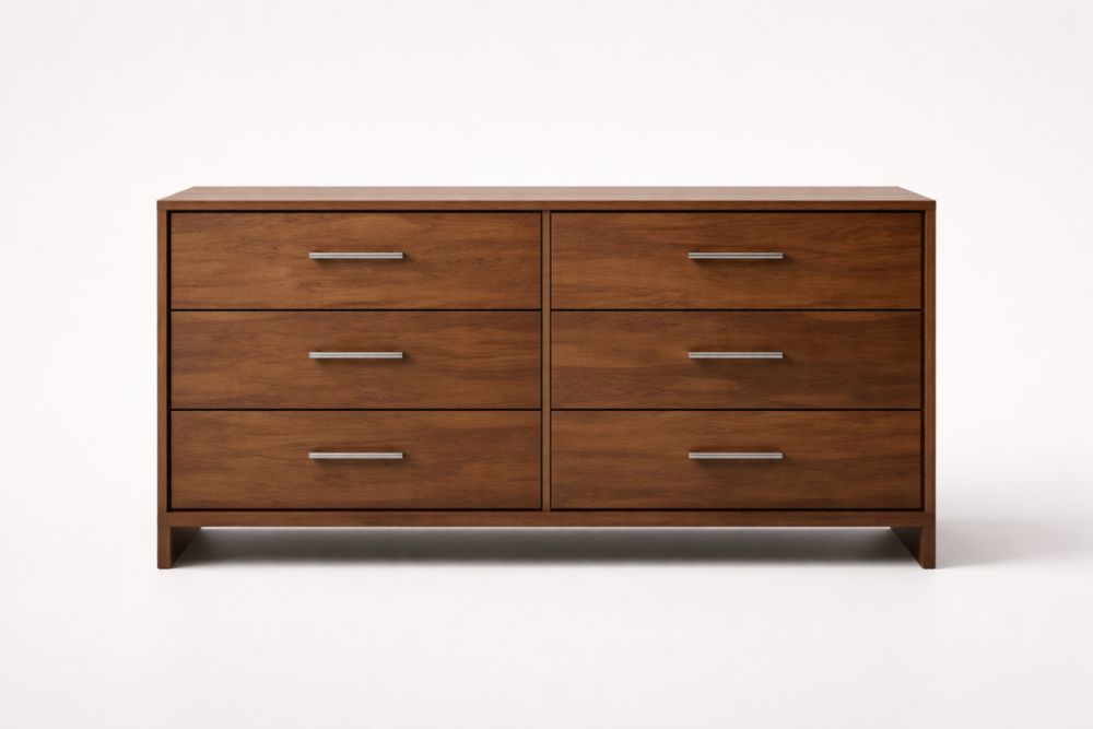 Commode Bois 6 Tiroirs Acier Inoxydable 140x45x80 cm Brun