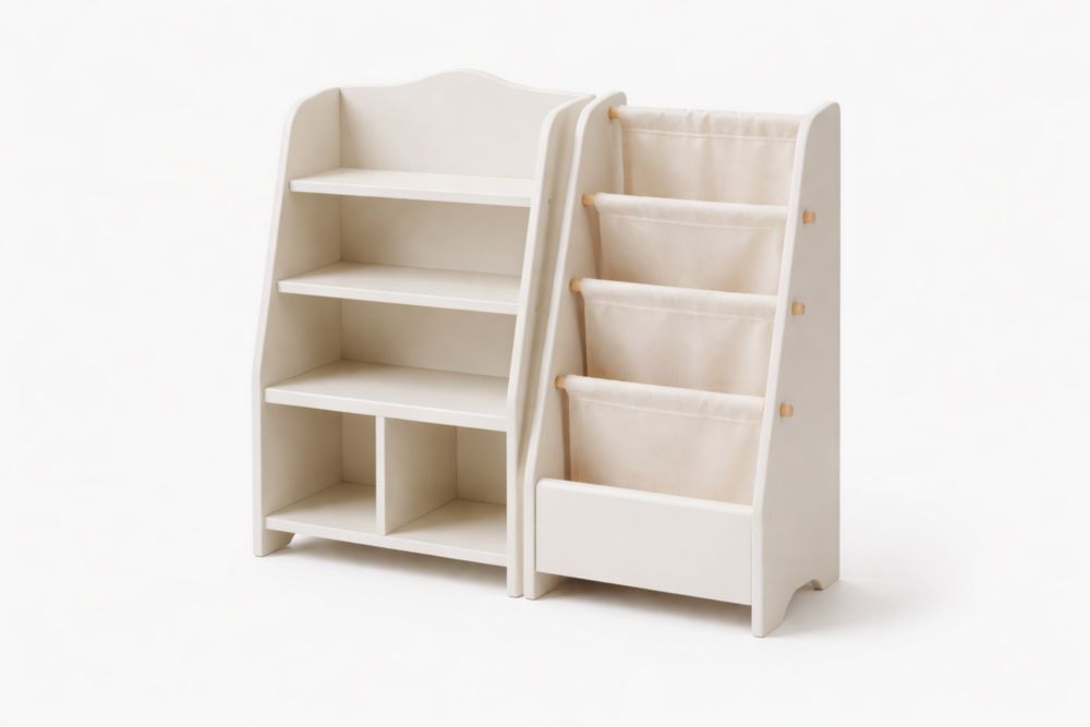 Étagère de rangement MDF et tissu blanc