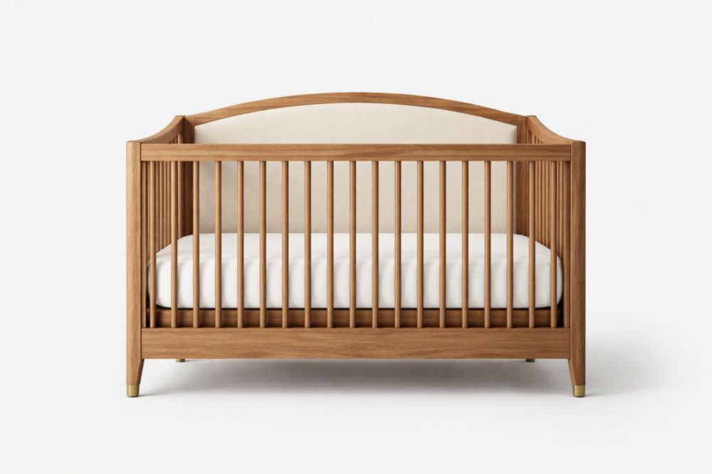 Lit de Bébé en Bois de Noyer avec Matelas en Coton Blanc