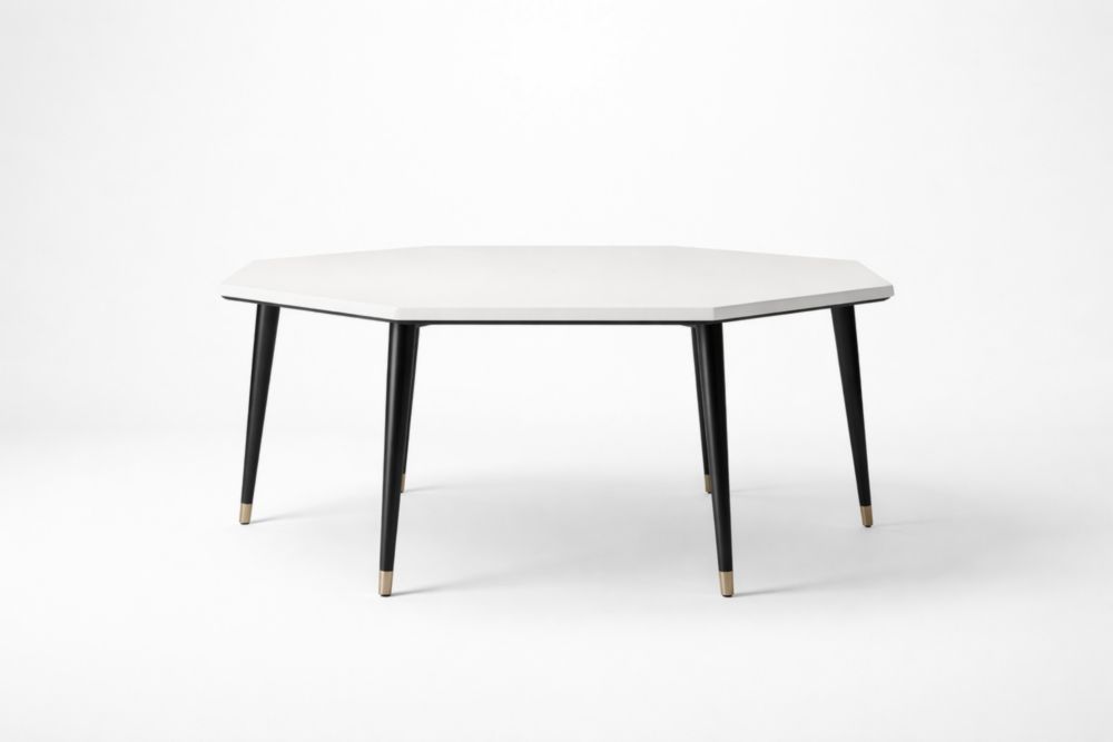 Table à manger octogonale MDF 160cm Blanc/Noir