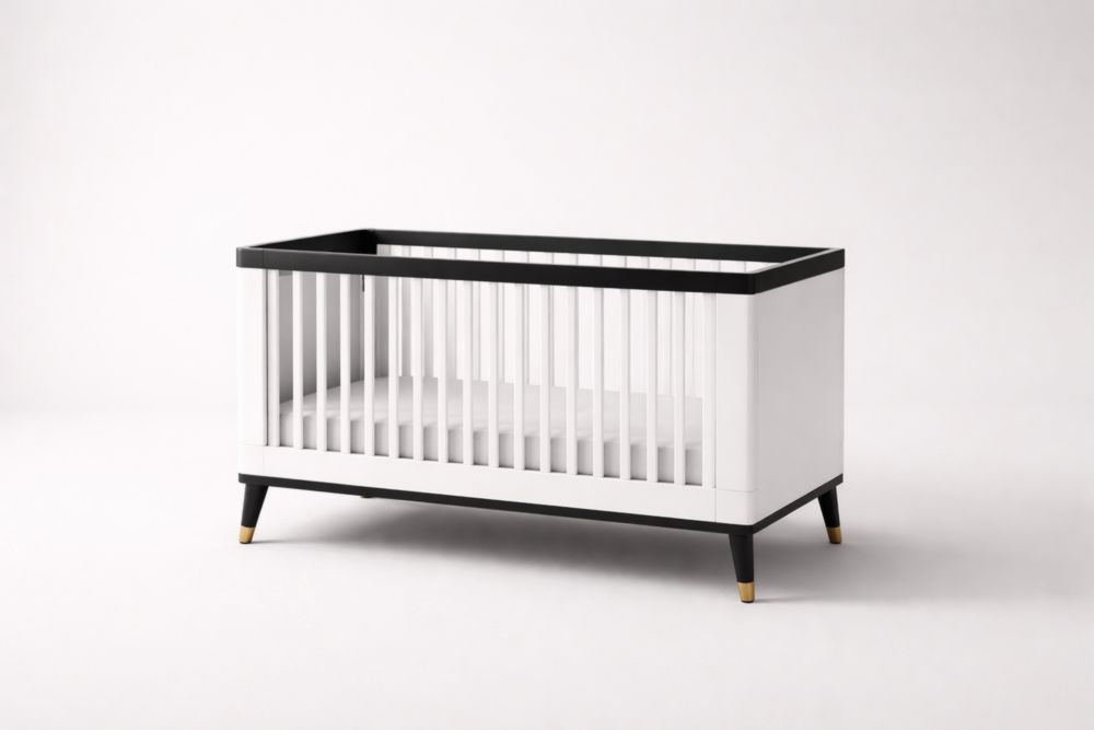 Lit bébé rectangulaire en bois MDF Blanc/Noir 120x60 cm