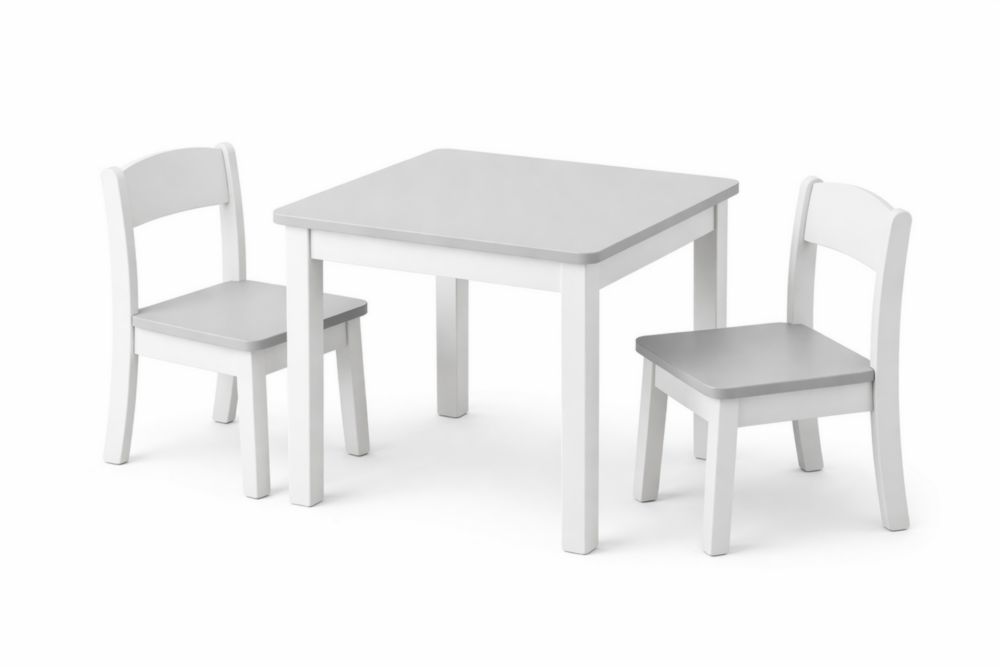 Ensemble table et chaises en bois massif blanc/gris pour enfants
